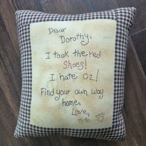 Pillow Wizard Of Oz Embroidered Primitive Farmhouse  Black & Cream